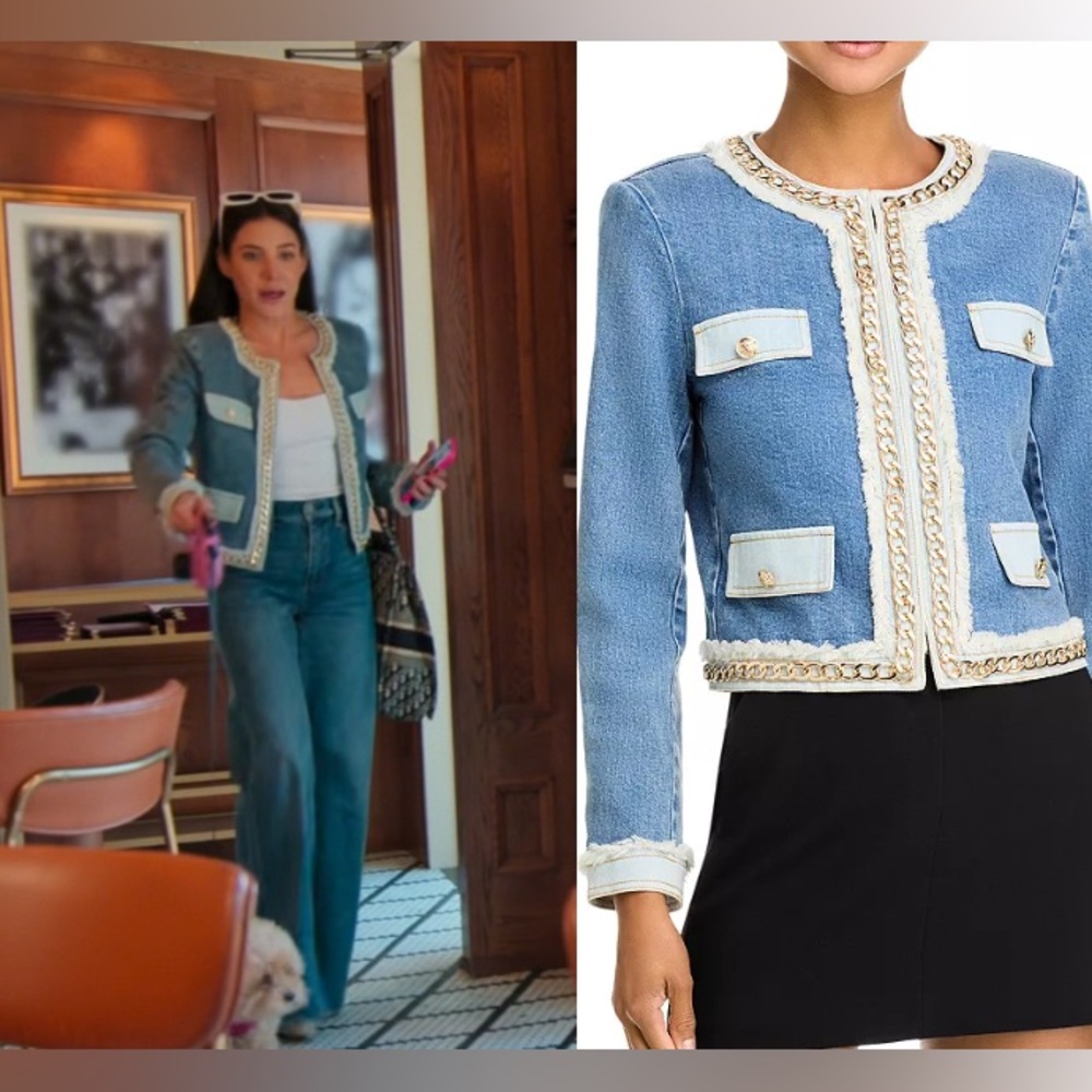 NWT $595 Alice + Olivia Landon Chain Denim Crop Jacket
